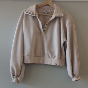Target Beige Button-Up Sweatshirt